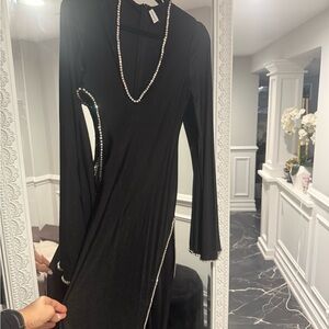 Elegant Black Long Sleeve Dress with Pearl Accents from Revolve